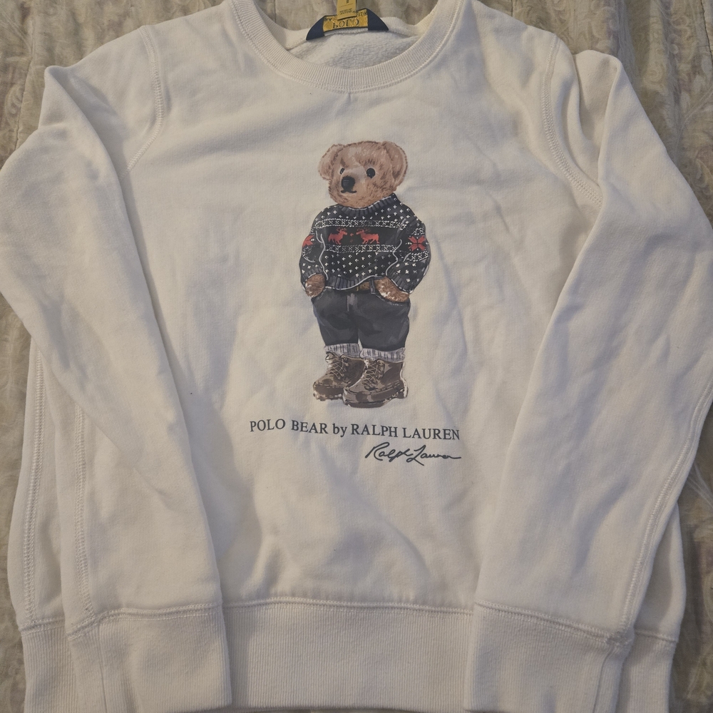 Ralph Lauren White Crewneck with Polo Bear Design